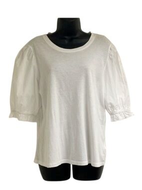 Rails White Puff Sleeve Tee w/ Eyelet Trim Detail